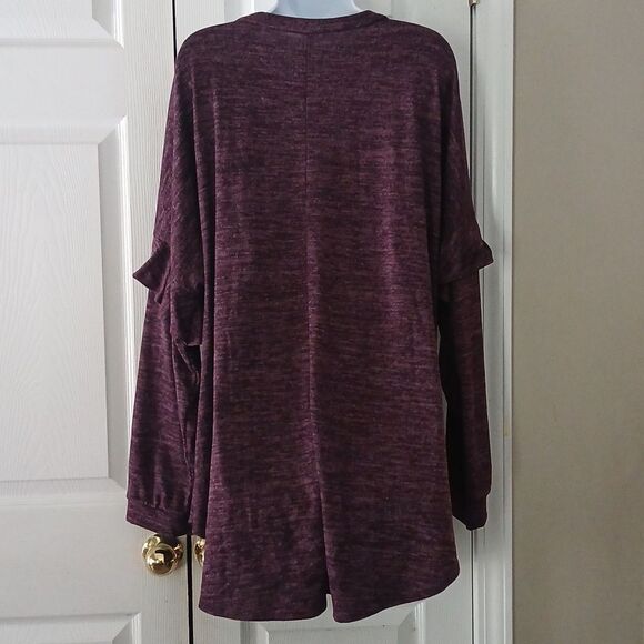 American Curvy  purple long sleeve super soft tunic  ruffle sleeve Sz 3X NWOT - Picture 5 of 9
